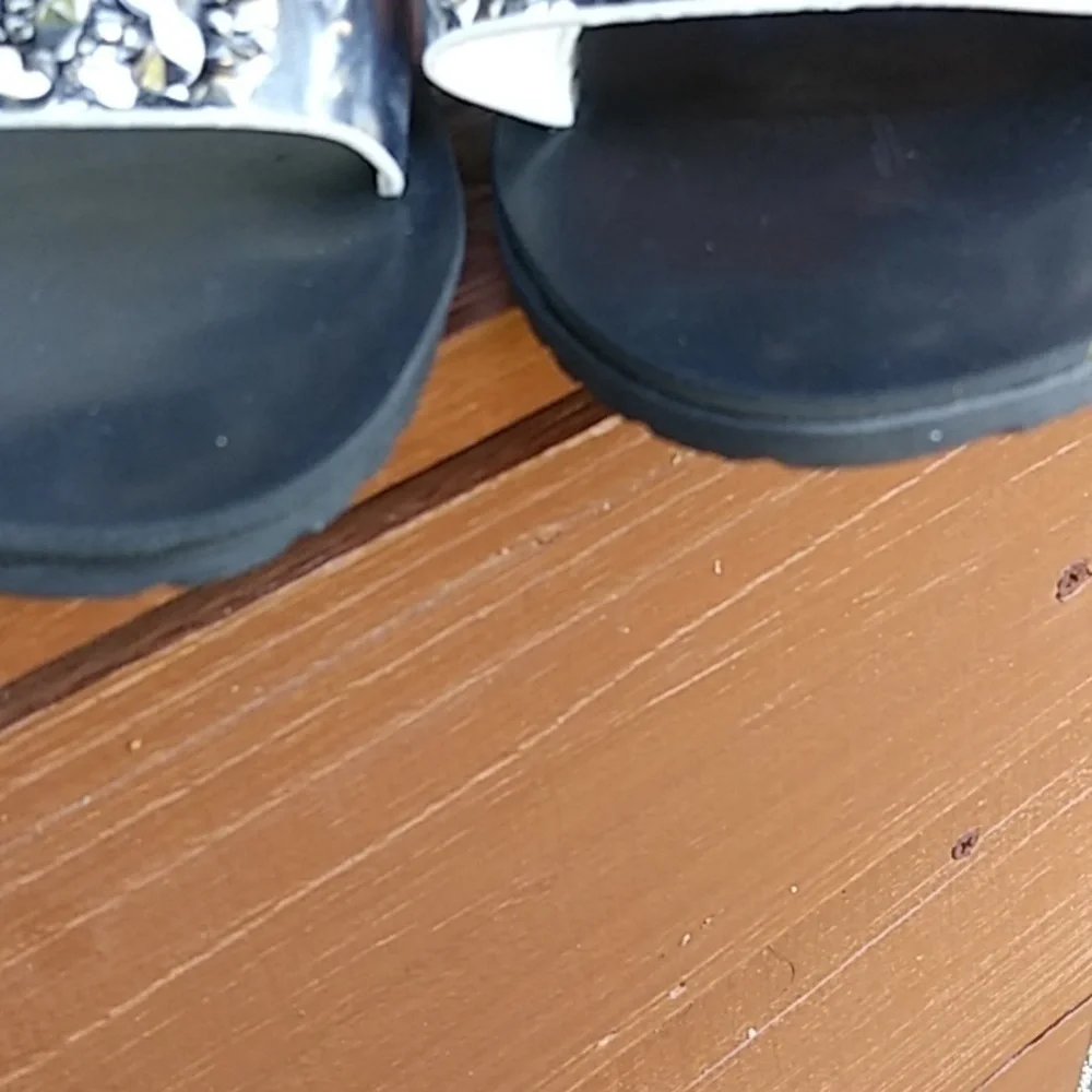Black Sequin Slides Sandals Size 10 Y2K